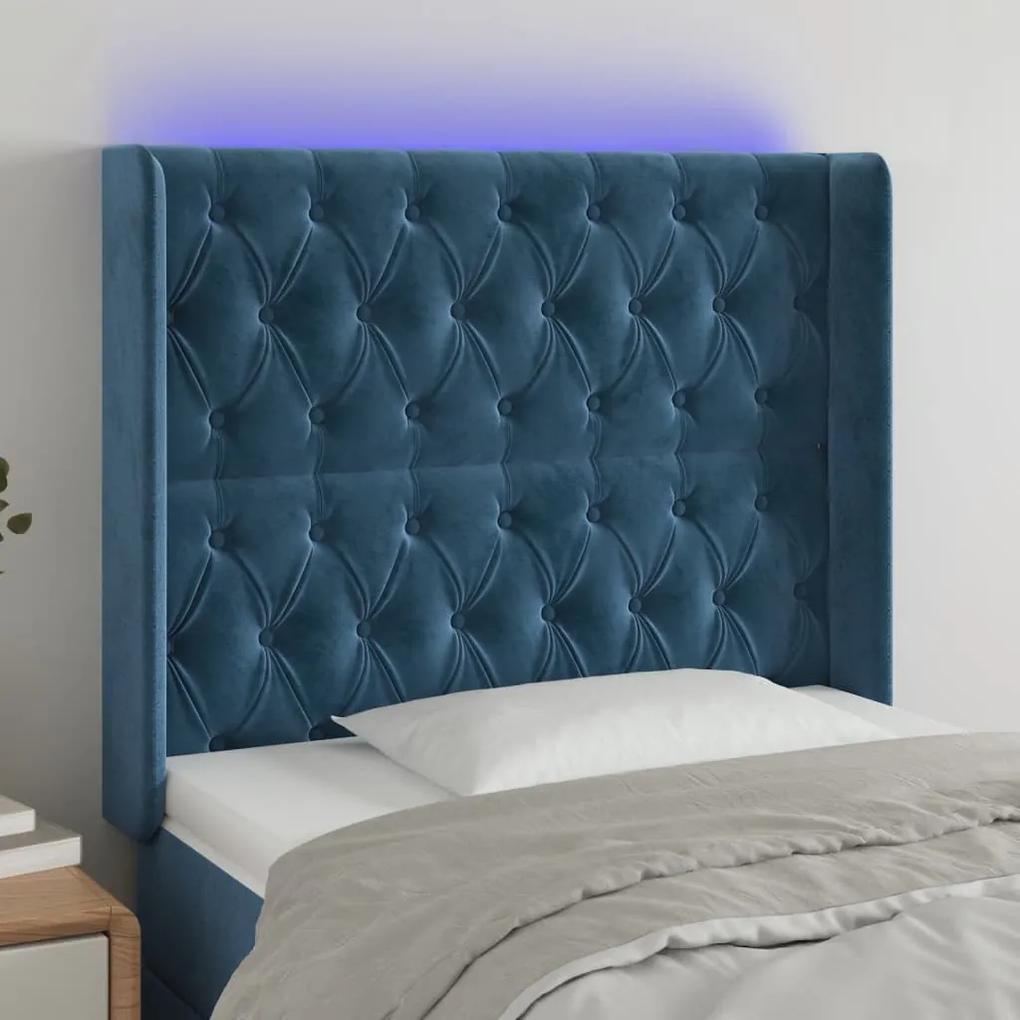 3124424 vidaXL Tăblie de pat cu LED, albastru închis, 93x16x118/128cm, catifea