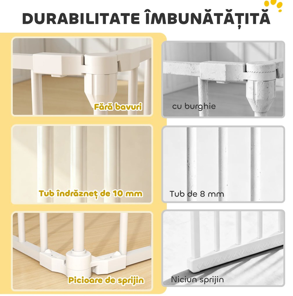 PawHut Gard pentru Câini cu 8 Panouri Modulabile cu Închidere Automată, din Oțel și ABS, 61x3x75 cm, Alb | Aosom Romania