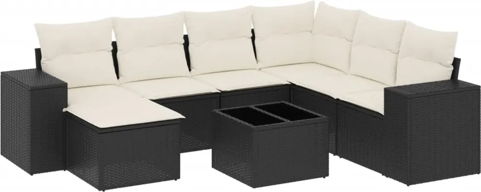 vidaXL Set mobilier de grădină cu perne, 8 piese, negru, poliratan