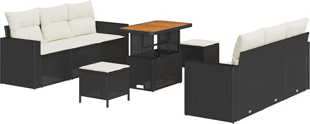 vidaXL Set de canapele pentru grădină 9 pcs Negru poliratan