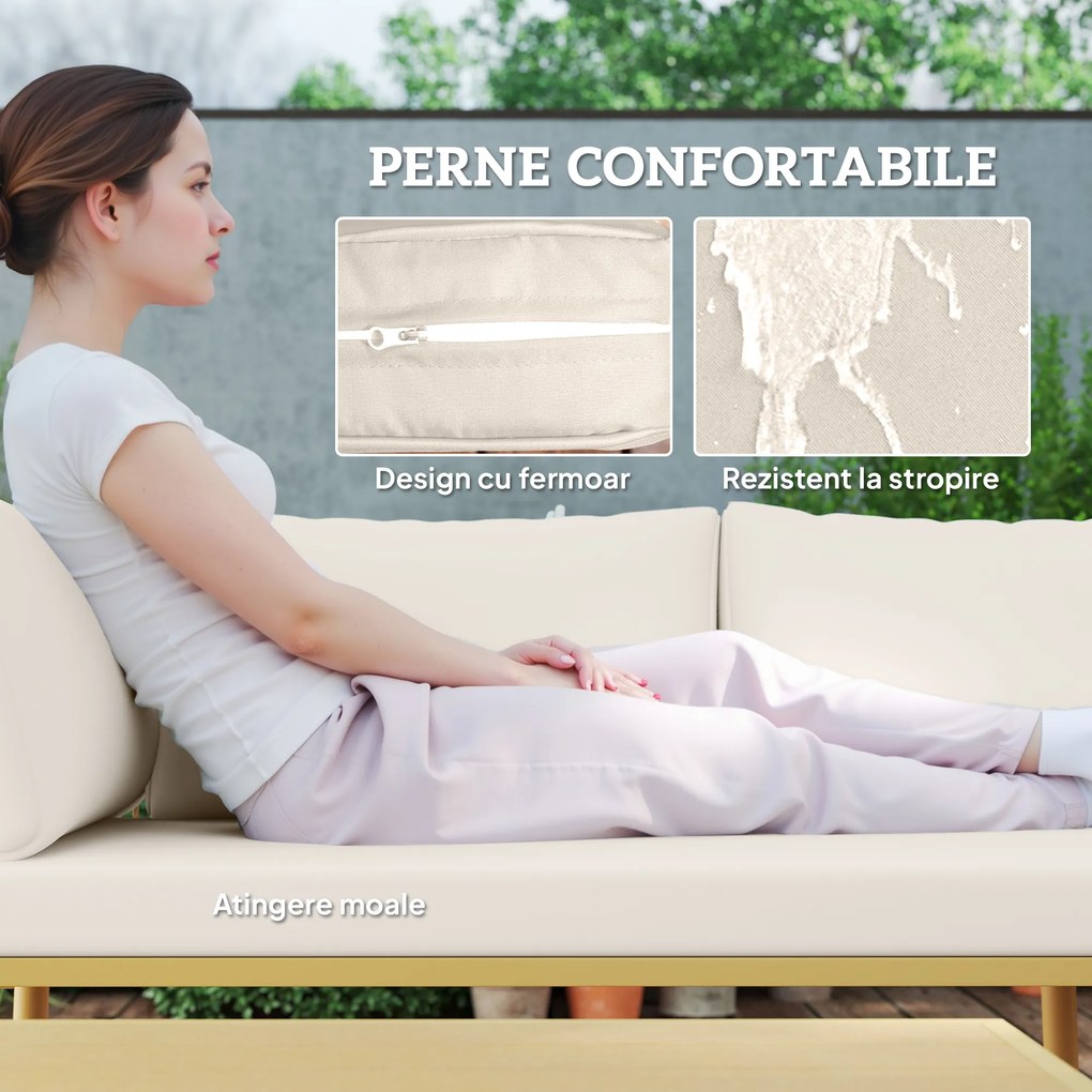 Outsunny Set Mobilier de Grădină din 4 Piese cu 2 Canapele și 2 Măsuțe de Cafea, 116x65x70 cm, Alb Crem | Aosom Romania
