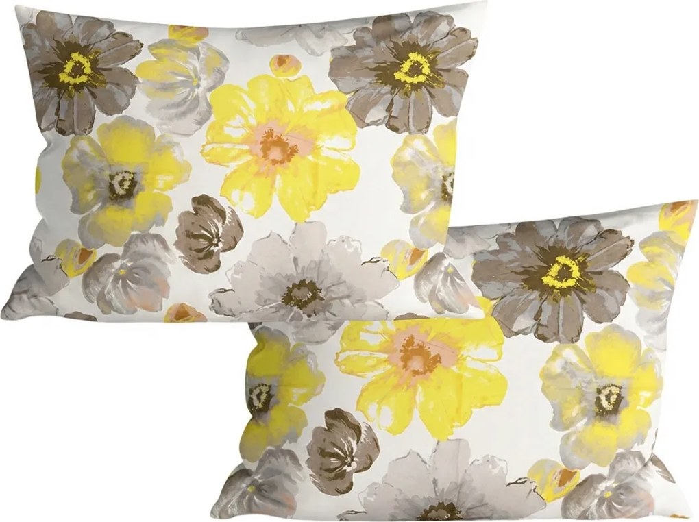 Set 2 bucati fete de perna decorative din microfibra FEONELLE 50x70 cm, galben-gri