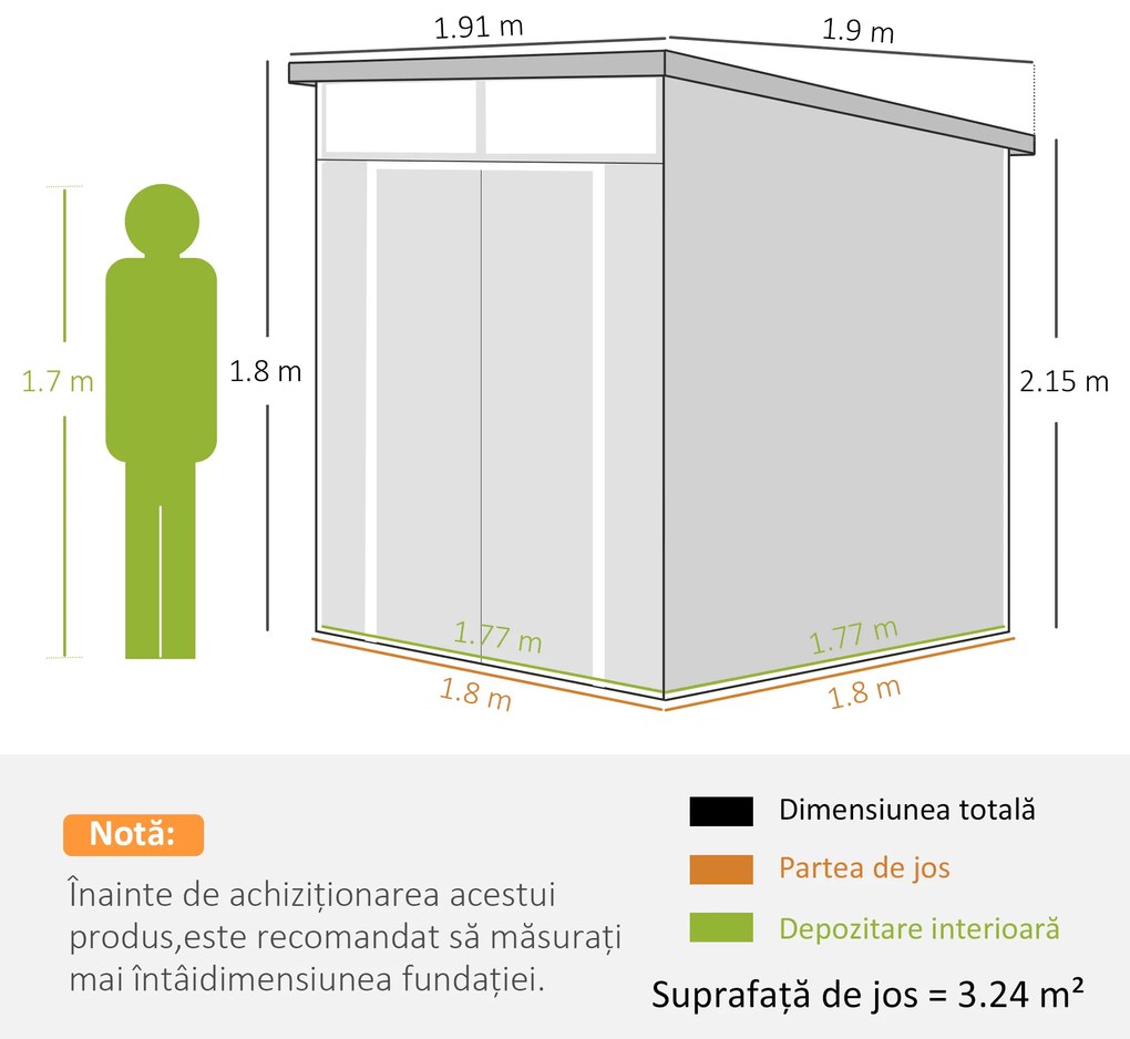 Outsunny Șopron pentru Grădină din Plastic cu Ferestre și Orificii de Ventilație, 190x191x215 cm, Gri Deschis | Aosom Romania