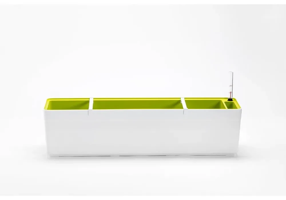 Ghiveci cu sistem de auto-irigare Plastia Berberis, lungime 78 cm, alb - verde