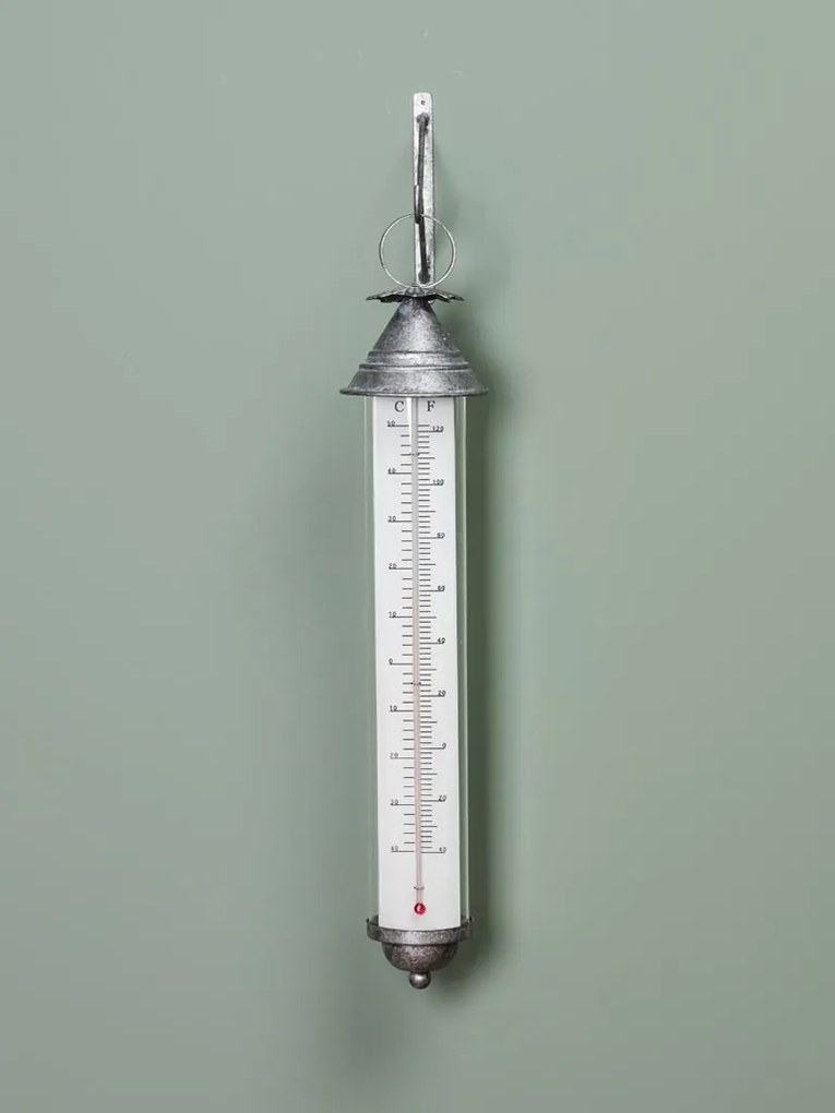 Termometru de perete din fier, cu finisaj tip zinc antichizat, H61 cm