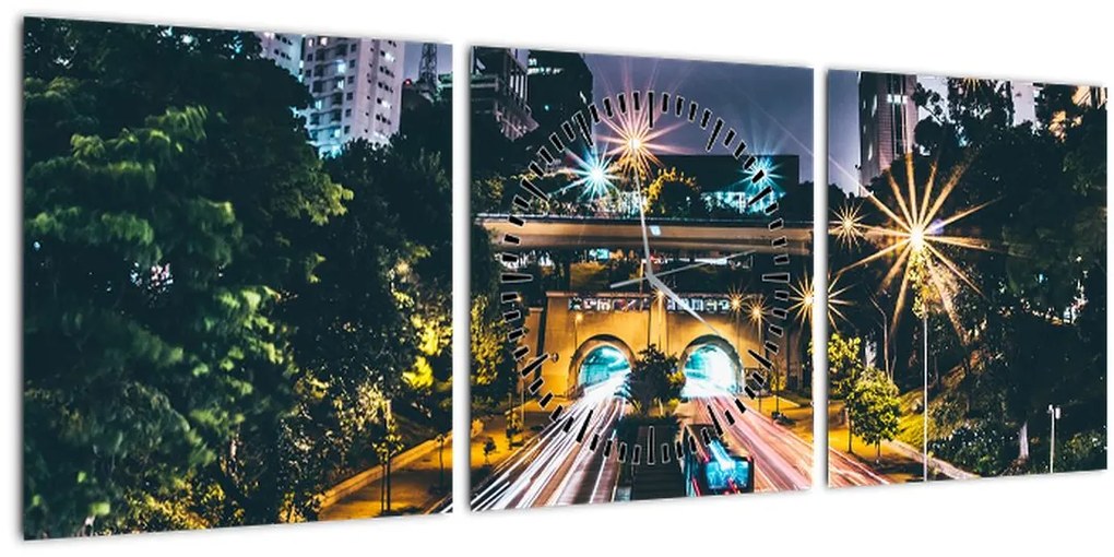 Tablou - Oraș de noapte (cu ceas) (90x30 cm)