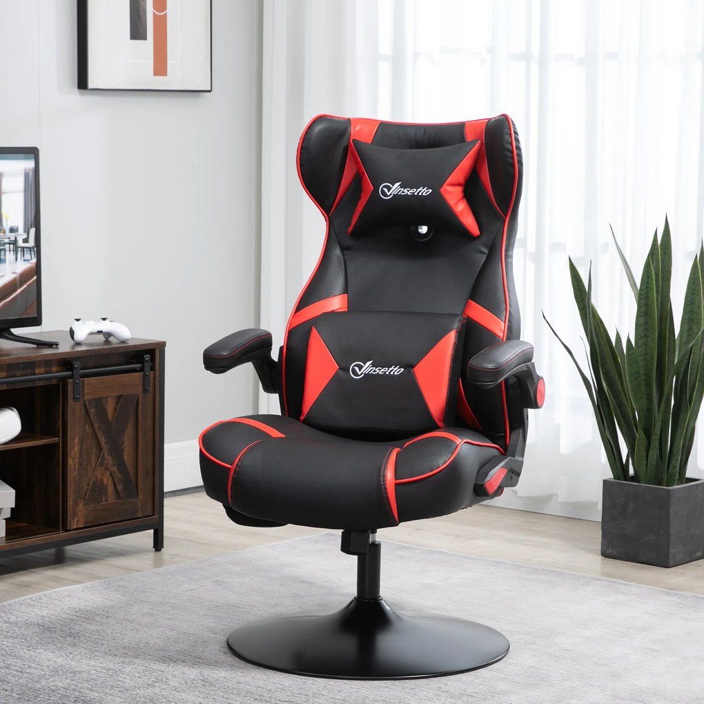 Scaun de gaming Vinsetto, scaun de gaming, difuzoare integrate, spătar inclinabil, negru+roșu, 69 x 73 x 118cm | Aosom Romania