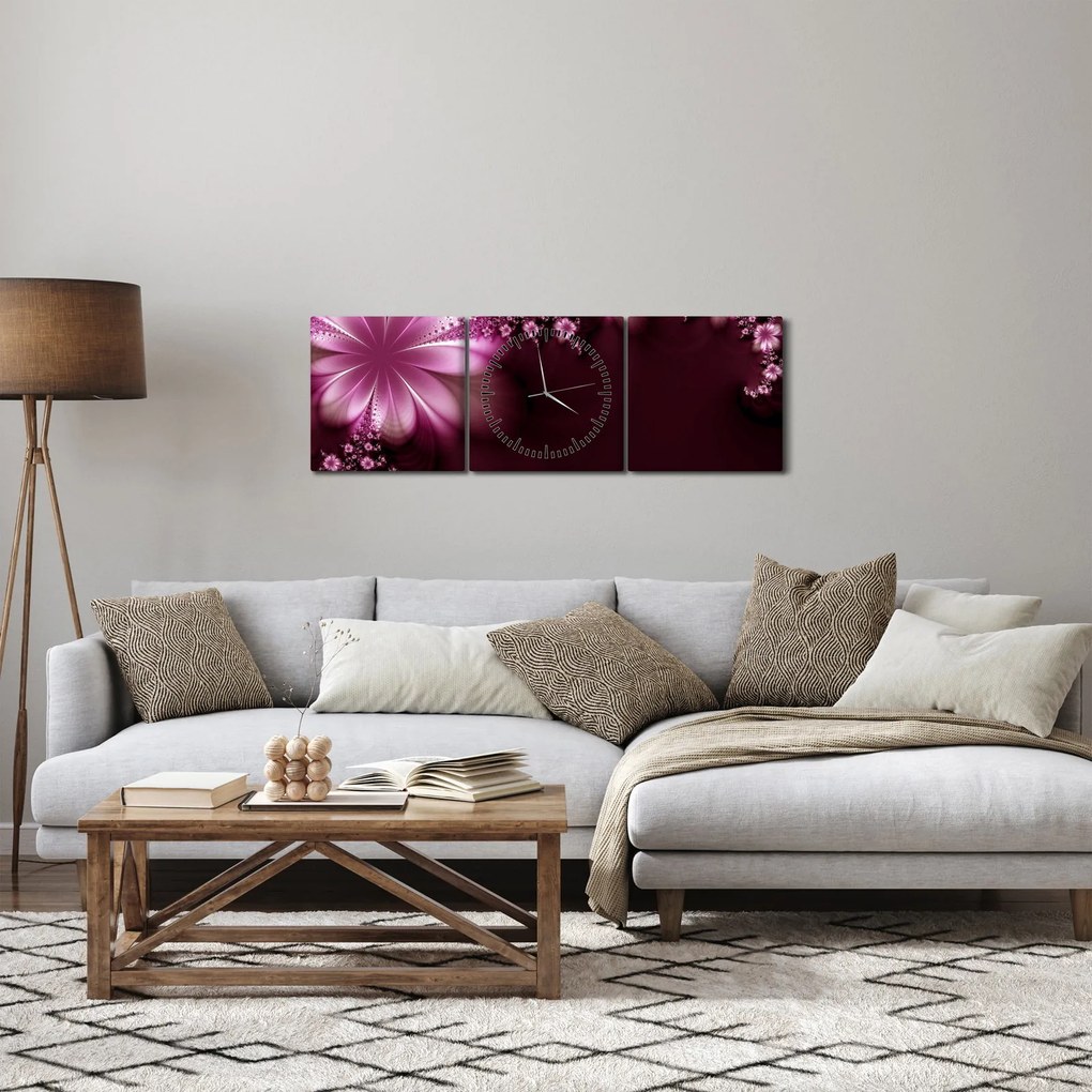 Tablou cu abstracție - flori (cu ceas) (90x30 cm)