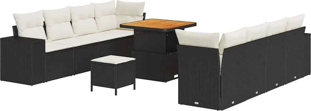 vidaXL Set de canapele pentru grădină cu pernă 11 pcs Negru poliratan