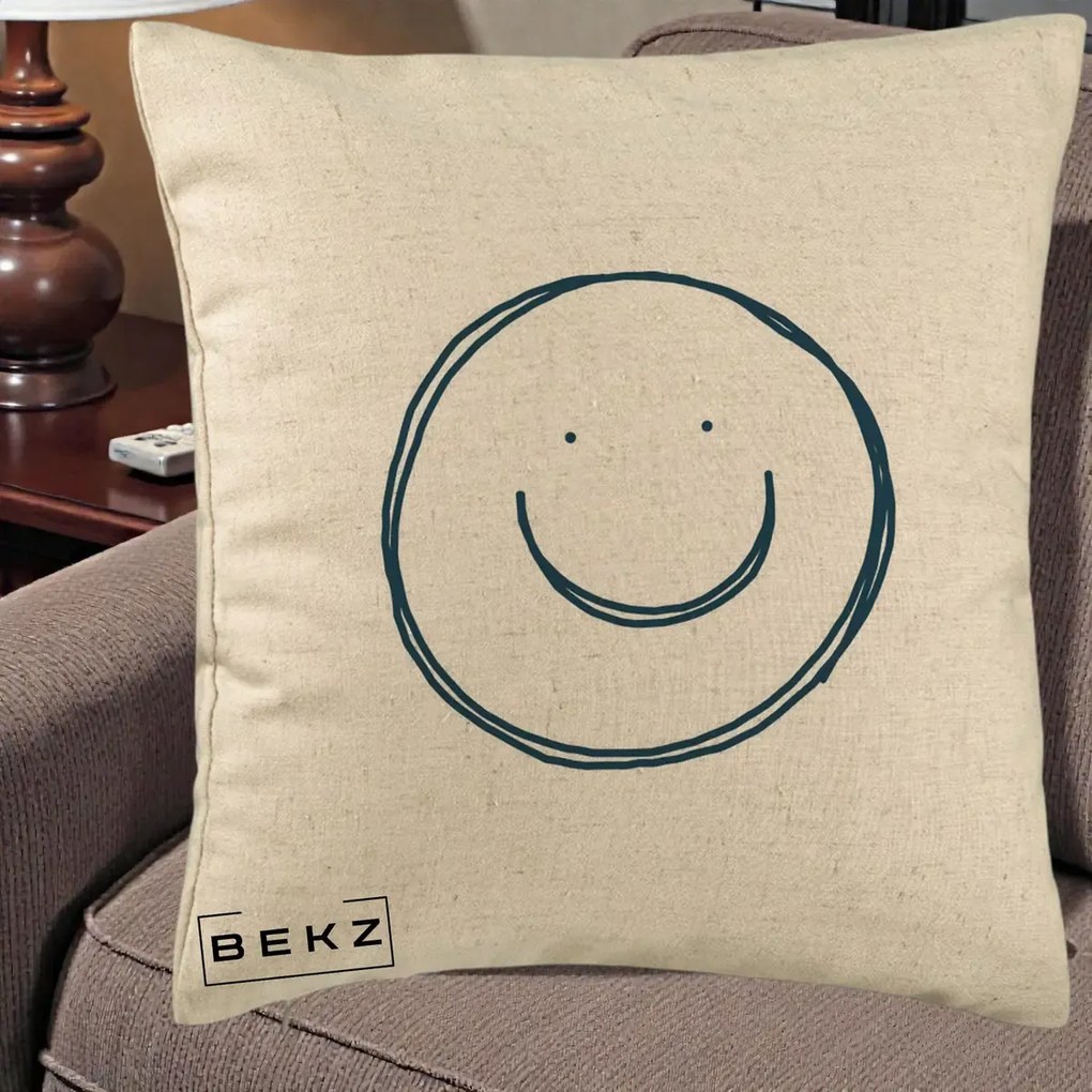 Perna Decorativa Smile Desen Minimalist, 40x40 cm, Bej, Husa Detasabila, Perna Inclusa, BEKZ®