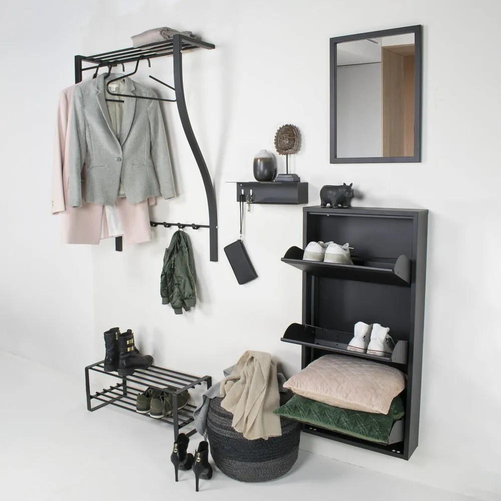 Cuier de perete argintiu cu raft din metal 75 cm Carve – Spinder Design