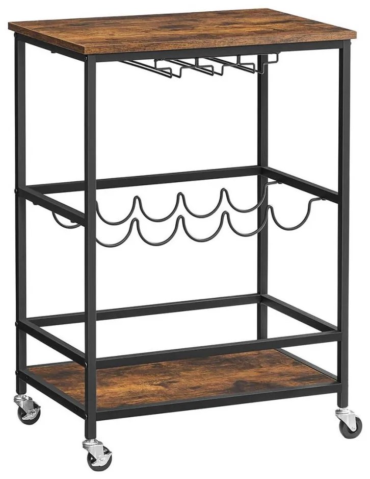 Măsuță de servire MARGE pentru sticle și pahare, maro/negru