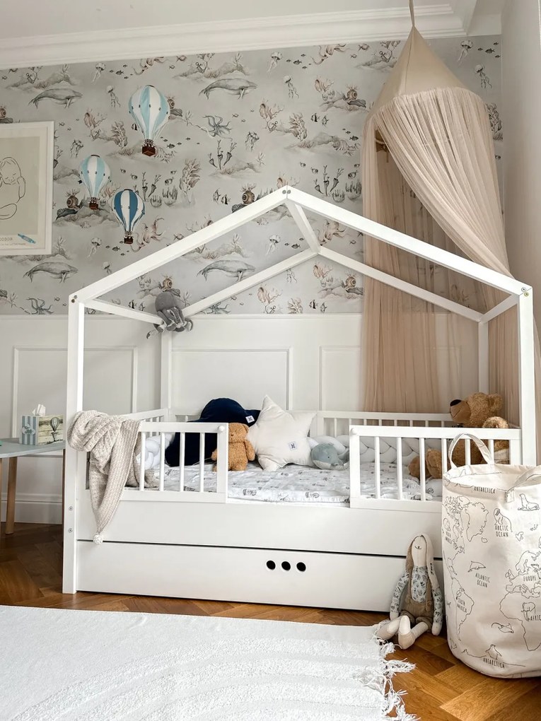 Pat copii Dream Nest Snow House alb 80x160 cm