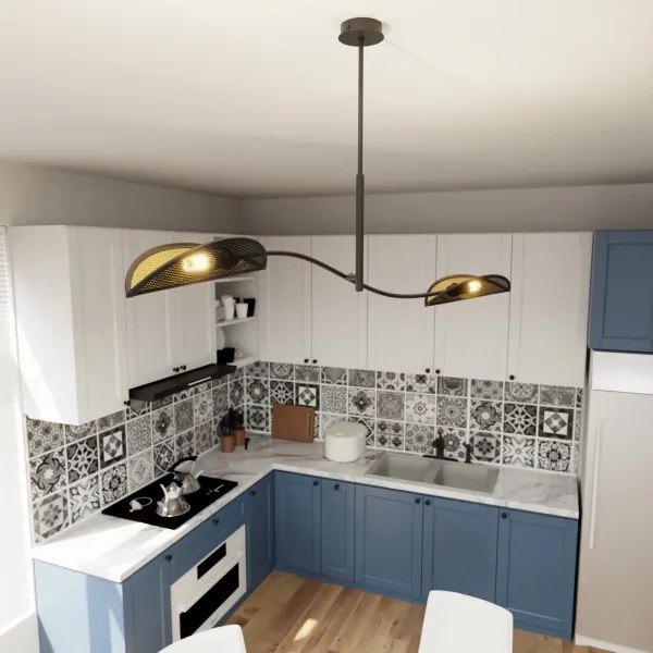 Lustră pe tijă LOTUS 2xE14/10W/230V negru/auriu