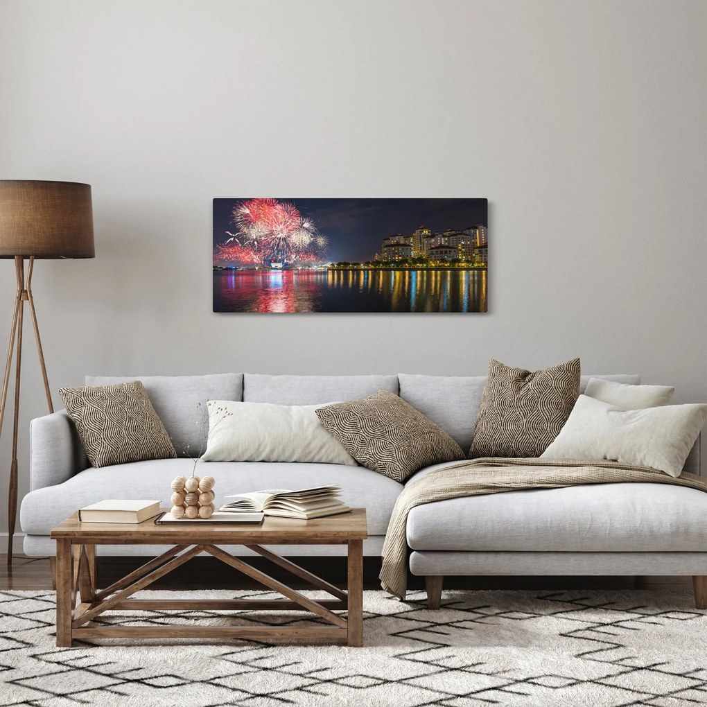 Tablou cu artificii in Singapur (120x50 cm)