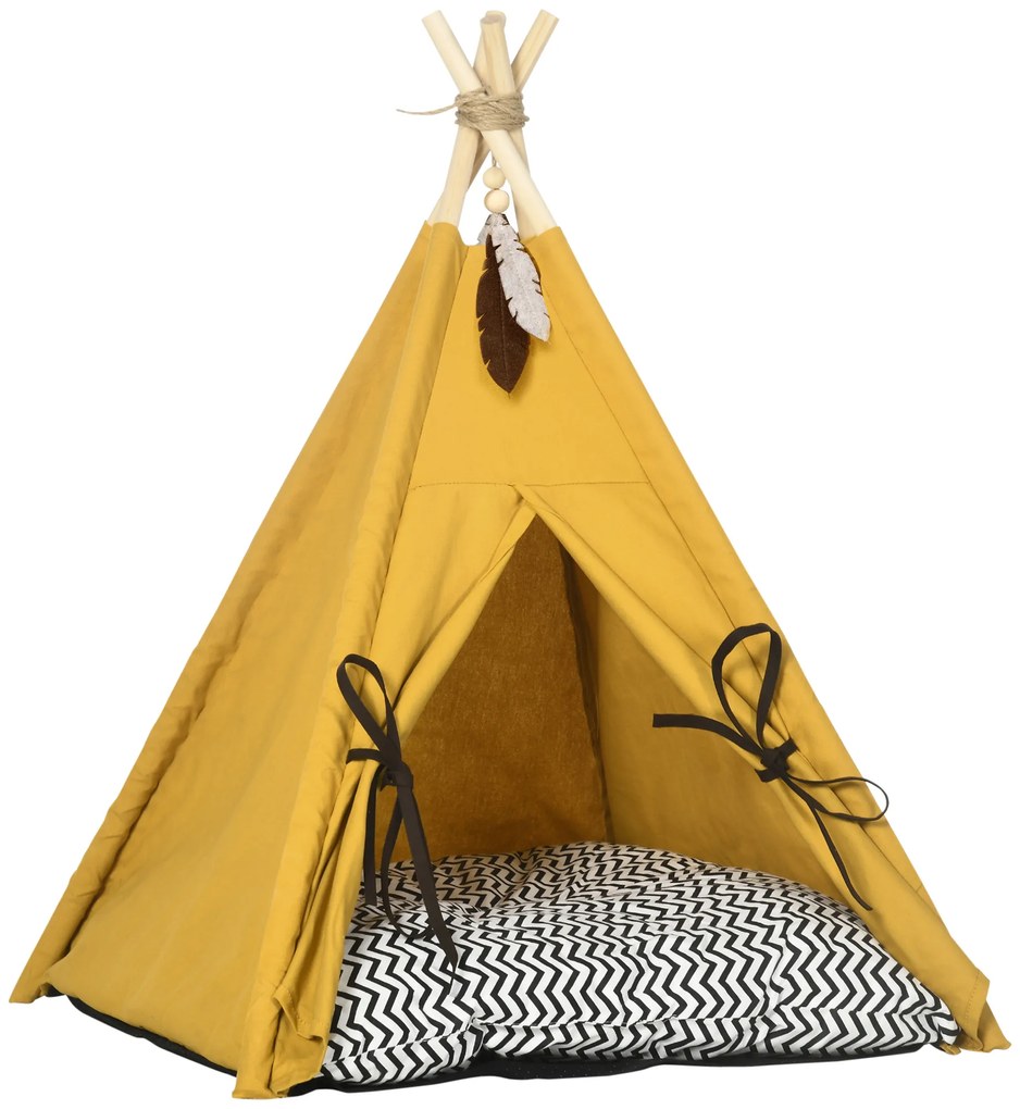 PawHut Pat pentru Animale de Companie, design Tipi drăguț, cu pernă moale de odihnă, podea antiderapantă, pentru câini și pisici, 60 x 60 x 76 cm | Aosom Romania