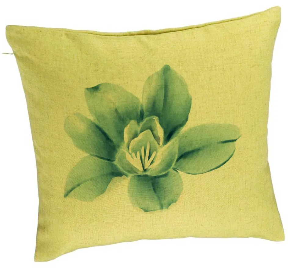 Perna Decorativa, Model Florale Blue Flower, 40x40 cm, Verde, Husa Detasabila, Burduf