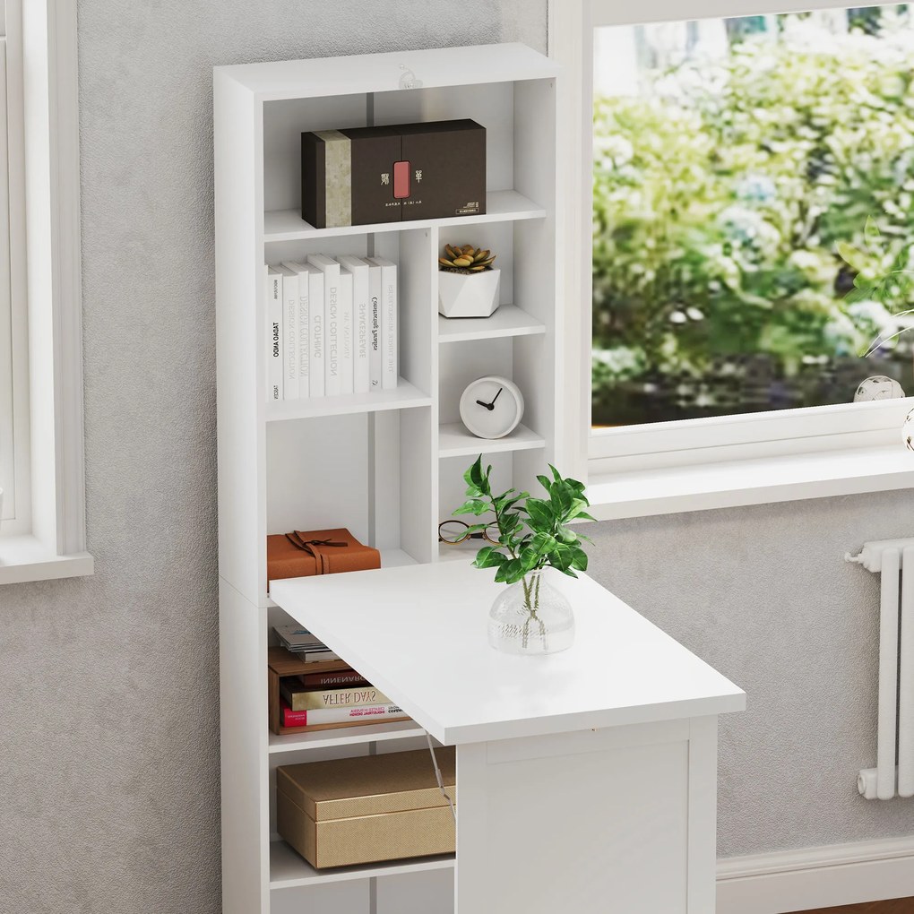 HOMCOM Birou de calculator pliabil cu bibliotecă, post de lucru, tablă albă și raft reglabil, 98x51x153cm, alb | Aosom Romania