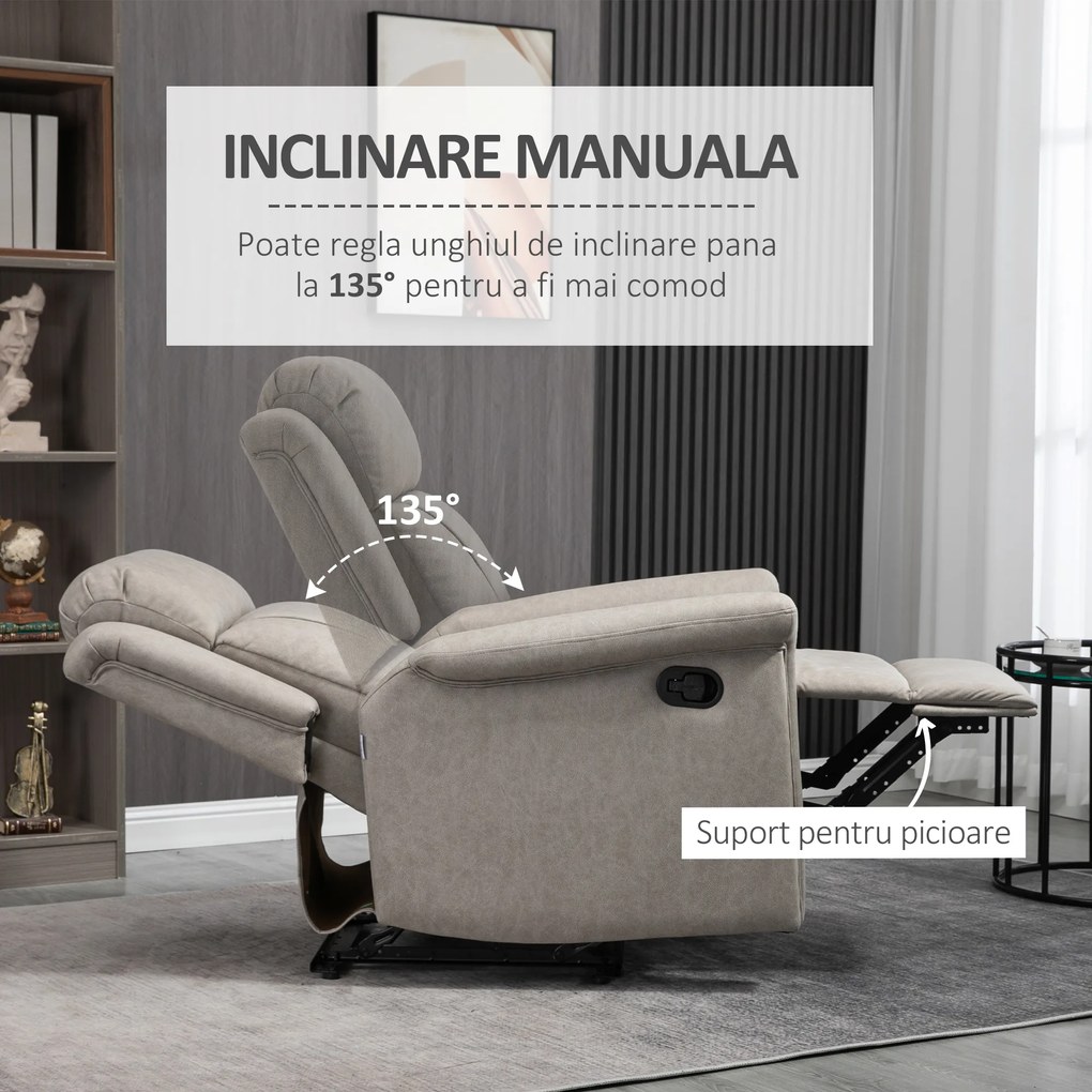 HOMCOM Fotoliu Reclinabil Manual, Confortabil, Tapitat, cu Suport pentru Picioare și Cadru din Oțel | Aosom Romania