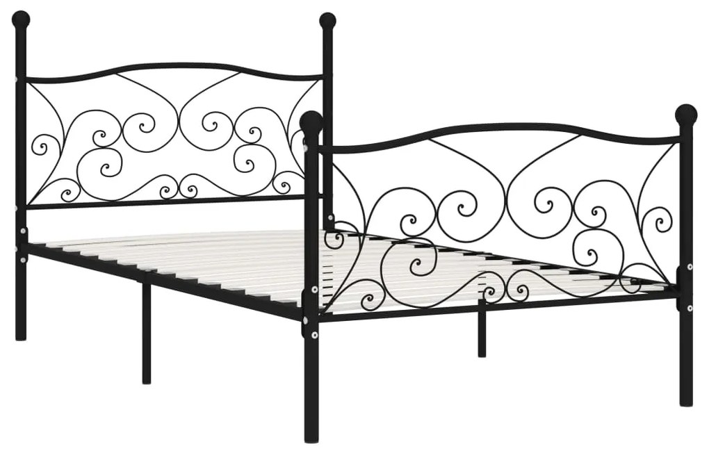 Cadru de pat cu baza din sipci, negru, 100 x 200 cm, metal Negru, 100 x 200 cm