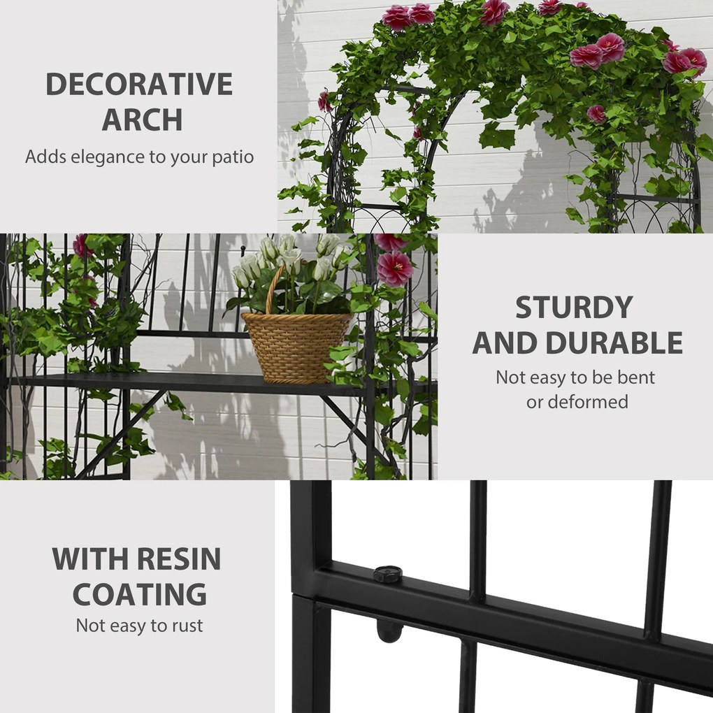 Outsunny Bancuta de Gradina cu Arc, 2 Locuri, cu Bolta pentru Flori Suspendate, Design Elegant, Rezistent la Intemperii, Negru | Aosom Romania