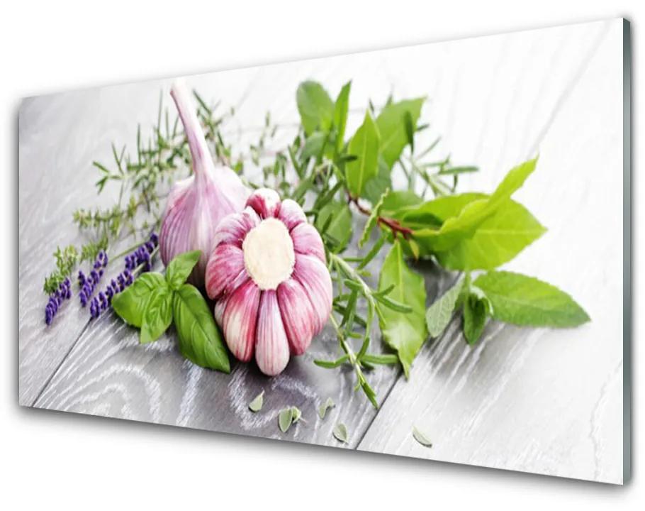 Tablou pe sticla Usturoi Frunze florale flori Purple Verde Maro