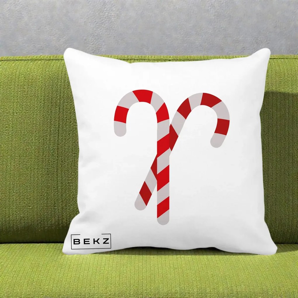 Perna Decorativa Candy Cane de Craciun, 40x40 cm, Alba Mata, Husa Detasabila, Perna Inclusa, BEKZ®