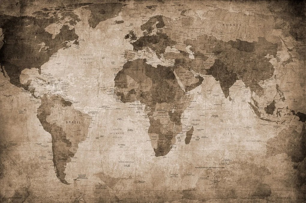 Tapet World Map, Brown, Rebel Walls