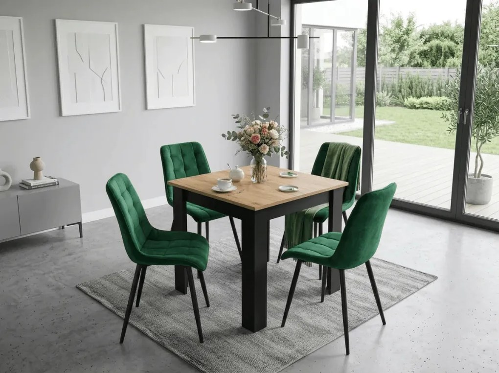 Scaun de masa SPLIT VELVET cu picioare negre, verde