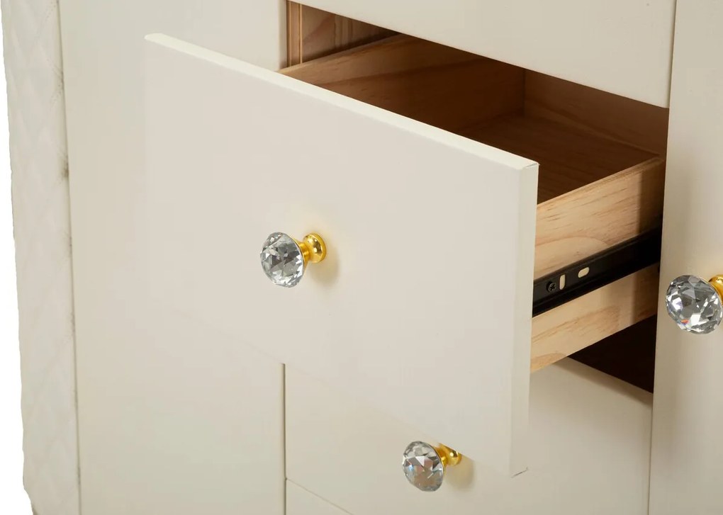 Bufet cu 2 usi si 4 sertare Sharon, Mauro Ferretti, 120x40x85 cm, lemn de pin/MDF/metal, alb/auriu