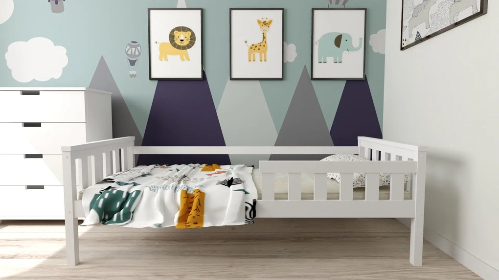 Pat pentru copii MONTY 90 x 200 cm, alb Saltele: Cu saltele Coco Maxi 20 cm, Somiera pat: Cu lamele drepte