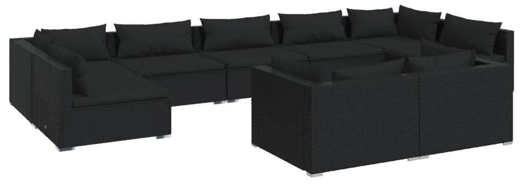 3102056 vidaXL Set mobilier de grădină cu perne, 9 piese, negru, poliratan
