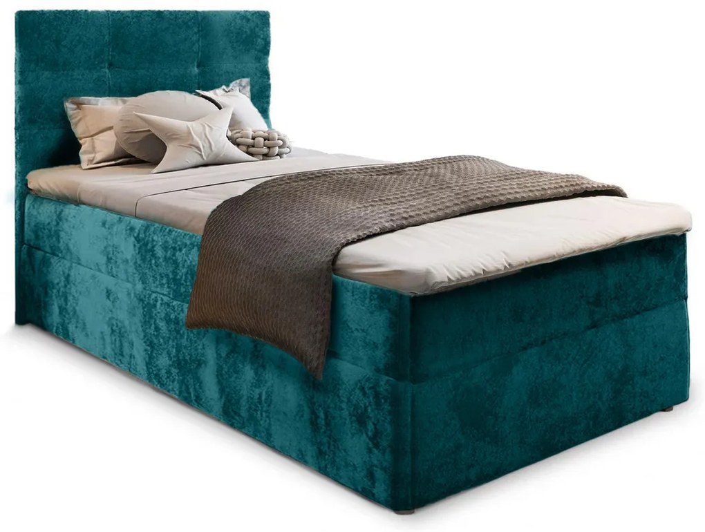 Pat tapițat boxspring GLORIEN VELVET 80x200 cm turcoaz Saltele: Saltea cu arcuri Bonell