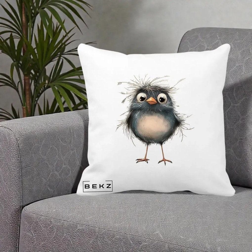 Perna Decorativa Pui Negru Zbarlit cu Pene Fine, 40x40 cm, Alba Mata, Husa Detasabila, Perna Inclusa, BEKZ®