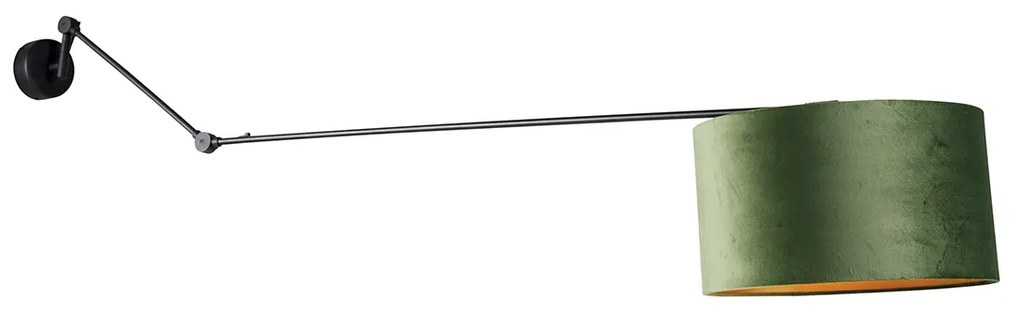 Aplică neagră cu abajur din catifea verde 35 cm reglabil - Blitz