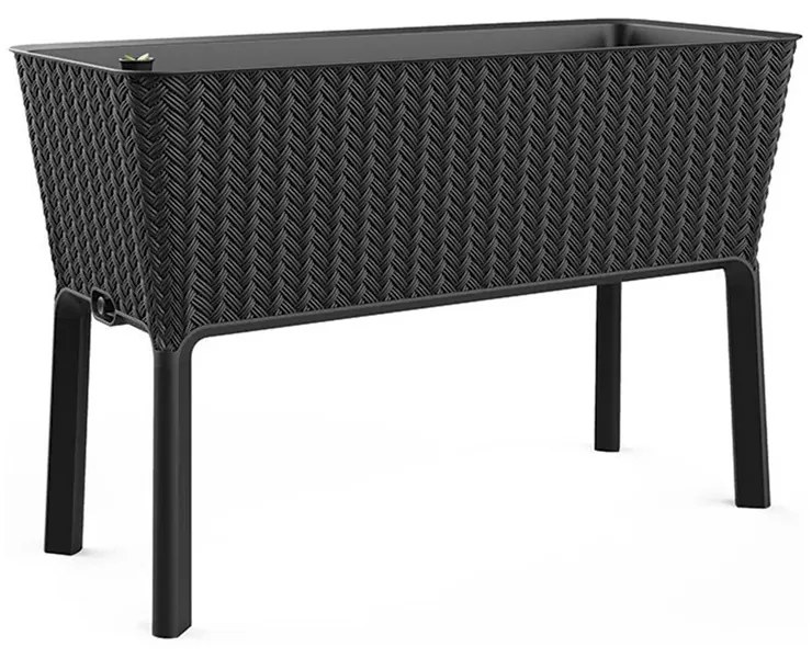 Cutie de flori Splendor din plastic, 120 l, răchită, ratan, antracit