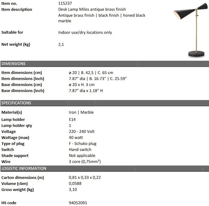 Veioza, lampa de masa design LUX Milos, alama antica 115237 HZ