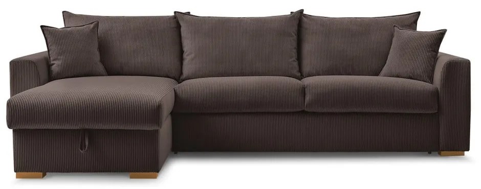 Colțar maro extensibil cu tapițerie din catifea reiată (cu colț variabil) Augustin – Bobochic Paris
