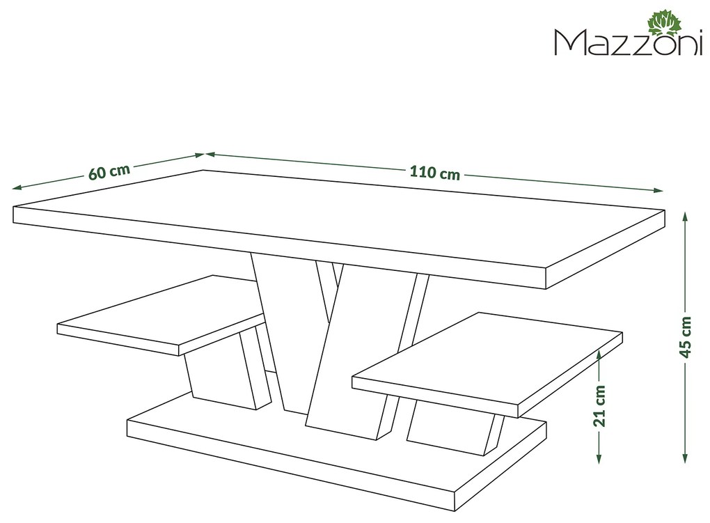 Mazzoni VIVA MAT Stejar Craft Auriu/Negru - MĂSUȚĂ DE CAFEA MODERNĂ CU RAFTURI