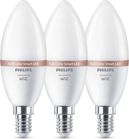 Set de 3 becuri LED RGB dimabile Philips SMART C37, soclu E14/4,9W/230V, 2200-6500K