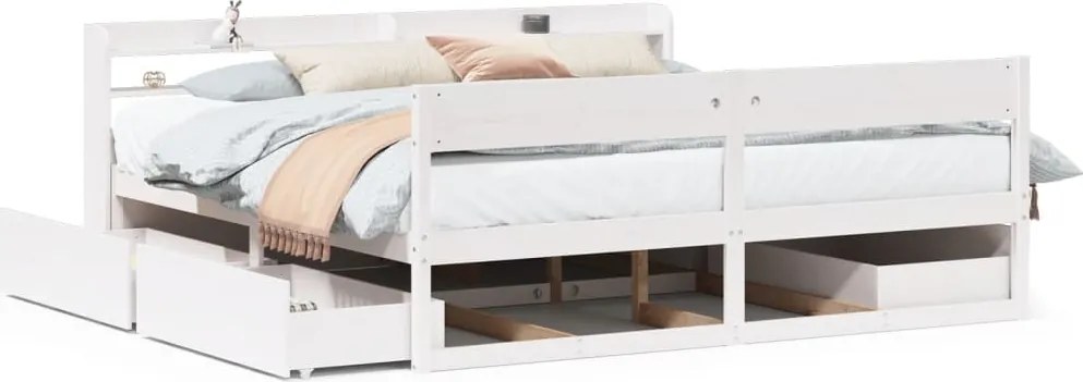 vidaXL Cadru de pat fără saltea, alb, 180x200 cm, lemn masiv pin