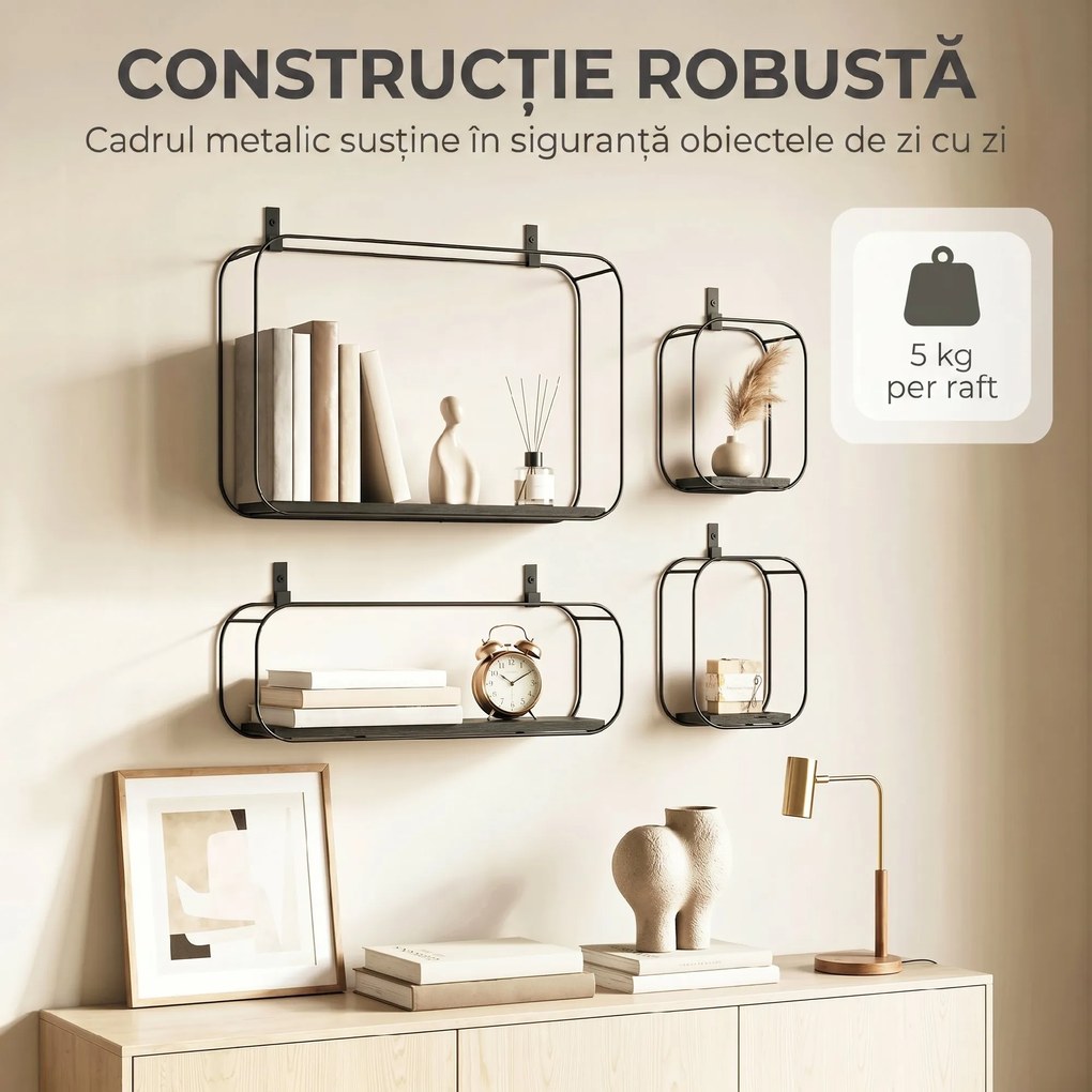 HOMCOM rafturi suspendate perete, rafturi decorative moderne | Aosom Romania