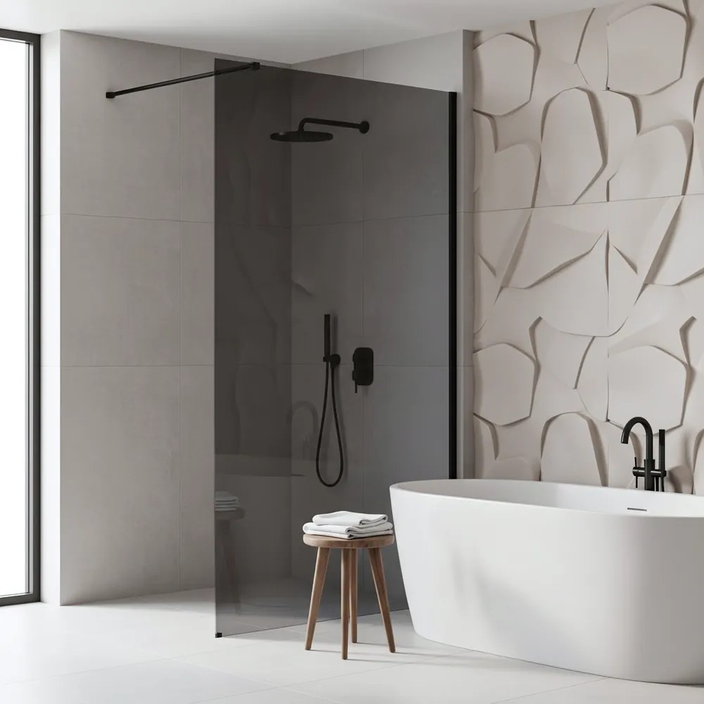 Paravan de dus fumuriu Rea Flexi Grey 130 cm negru