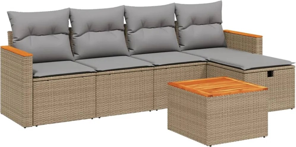 vidaXL Set canapele de grădină, 6 piese, cu perne, bej, poliratan