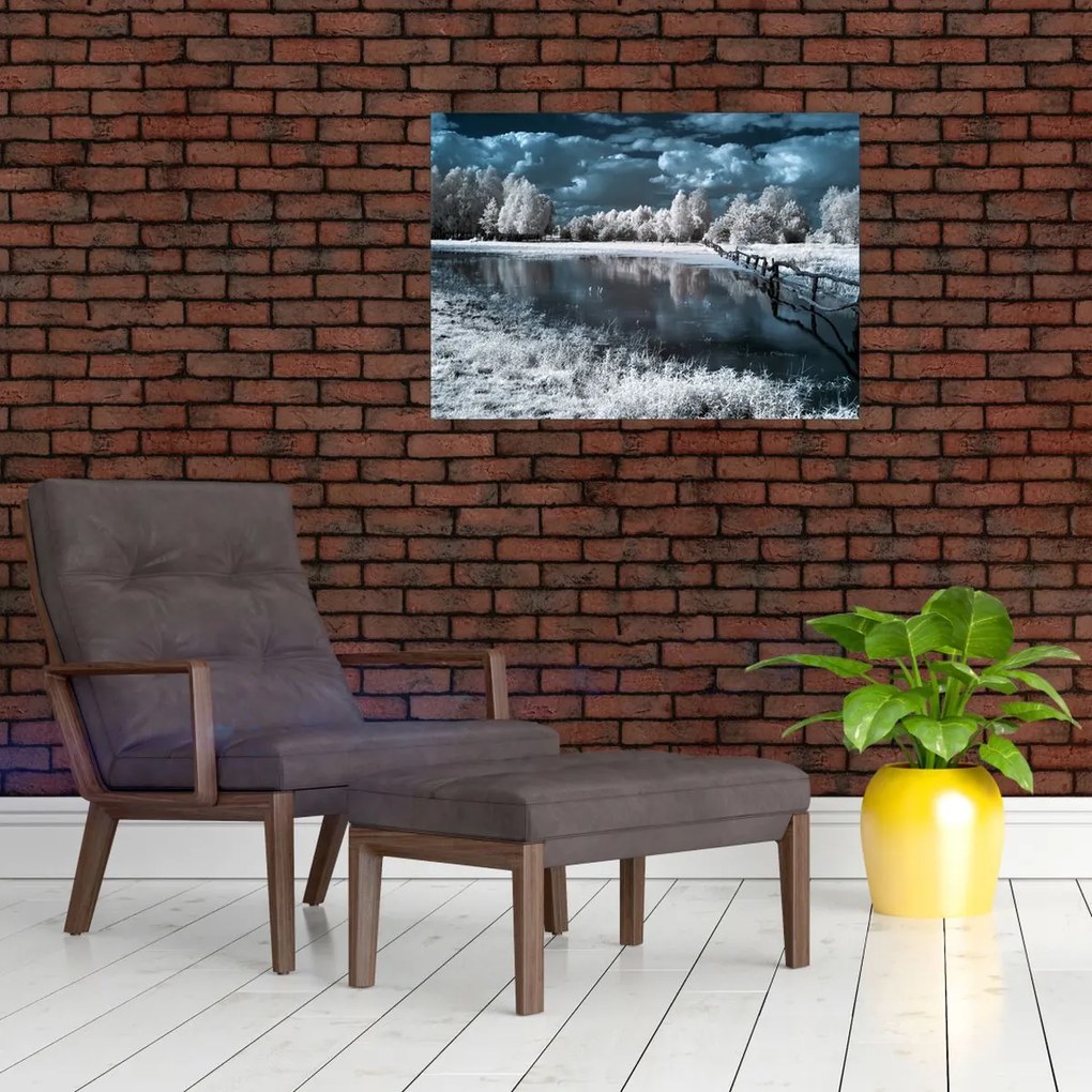 Tablou pe sticlă - Peisaj înghețat (70x50 cm)
