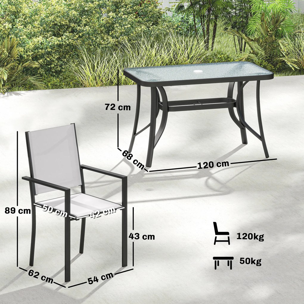 Outsunny Set de Prânz Grădină cu Orificiu pentru Umbrelă, Masă, Scaune pentru 4, Gri Deschis | Aosom Romania