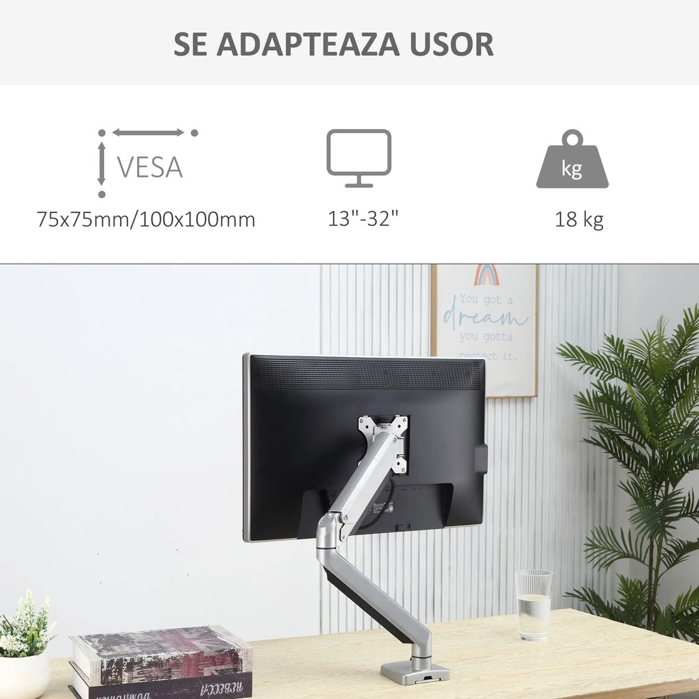 Vinsetto suport monitor, aluminiu, reglabil, 50x11x19.5-47.5cm | AOSOM RO