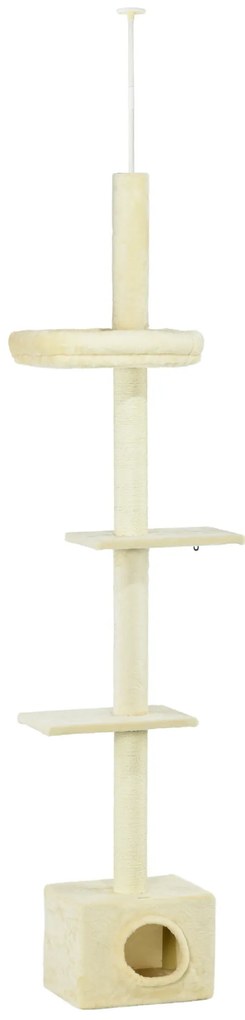 PawHut Copac de pisici stalp de zgariat inaltime reglabila dim. 440L x 31P x 240 - 270H cm 4 nivele de activitati cu asezare | Aosom Romania