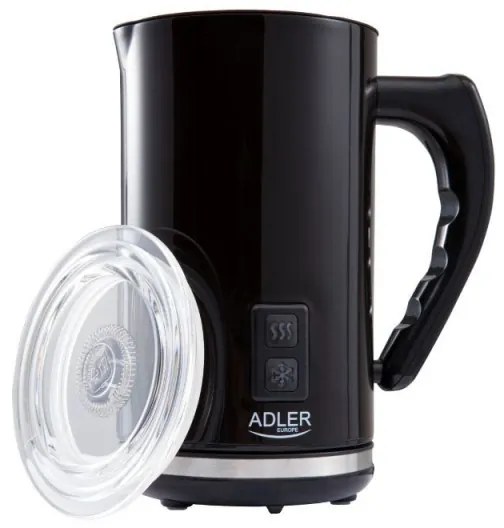 Aparat pentru spumat lapte Adler AD 4478, 500W, 240 ml, Acoperire antiaderenta, Protectie STRIX, Otel negru