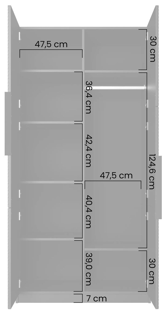 Dulap Asha 100 cm cu față canelată și mânere metalice - cașmir / mânere negre